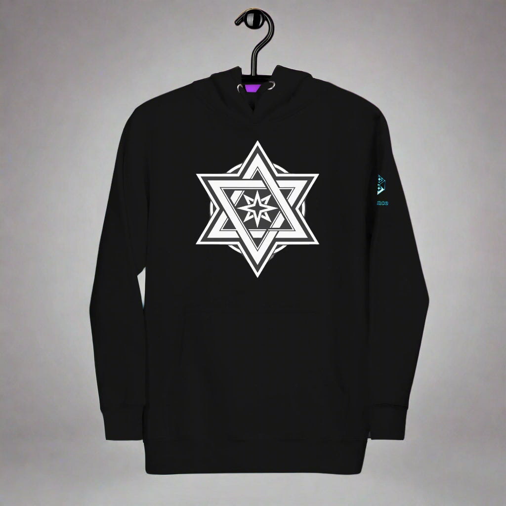 Stellar Convergence Hoodie – Sacred Star Symbol Design by XGuidance Black 1