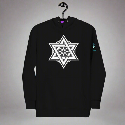 Stellar Convergence Hoodie – Sacred Star Symbol Design by XGuidance Black 1