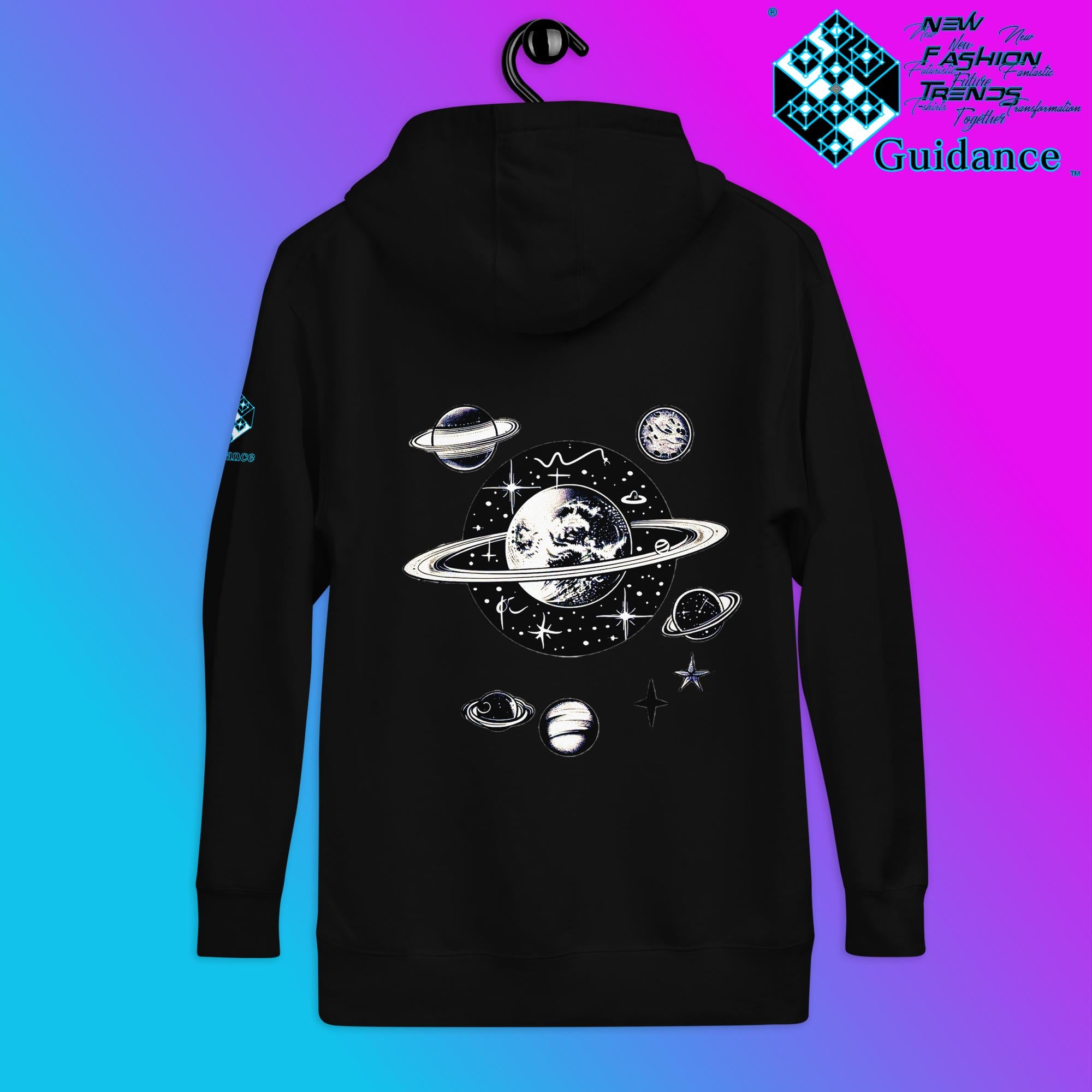 Stellar Symphony Hoodie – Celestial Planet Alignment by XGuidance Black 2