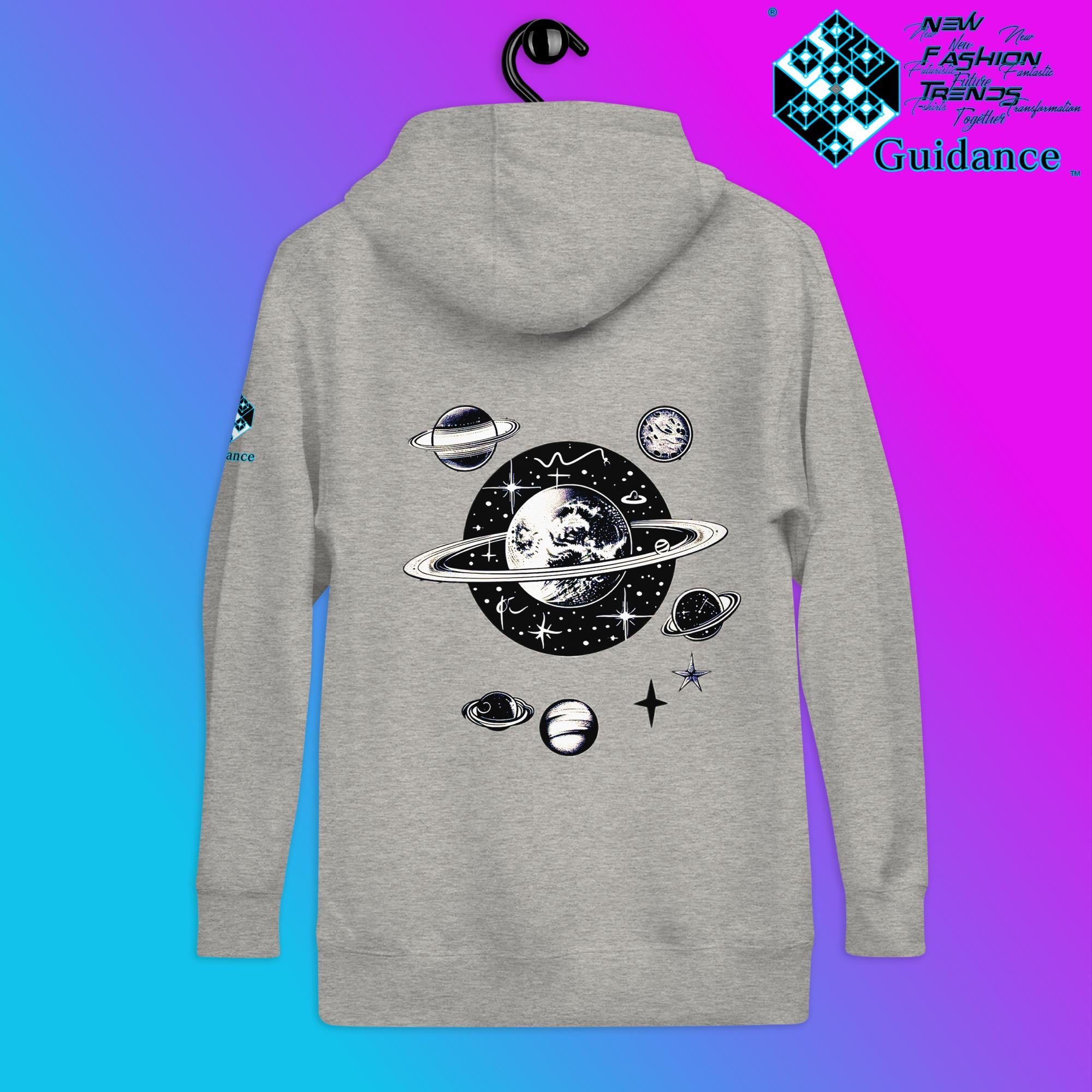 Stellar Symphony Hoodie – Celestial Planet Alignment by XGuidance Carbon Grey 3