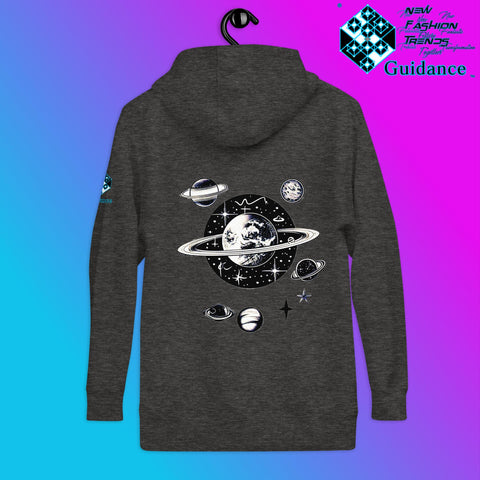 Stellar Symphony Hoodie – Celestial Planet Alignment by XGuidance Charcoal Heather 4