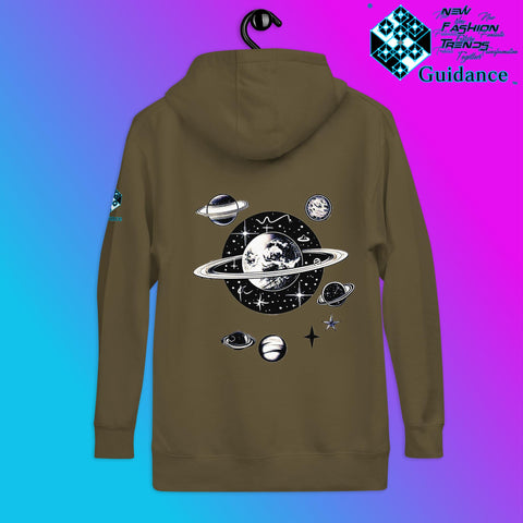 Stellar Symphony Hoodie – Celestial Planet Alignment by XGuidance Military Green 8