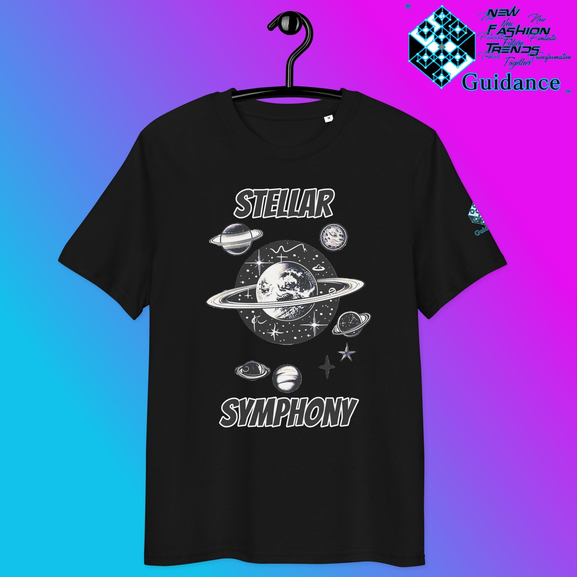 Stellar Symphony T-Shirt with Cosmic Planet Design by XGuidance Black 2