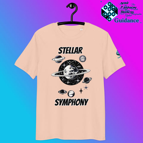 Stellar Symphony T-Shirt with Cosmic Planet Design by XGuidance Fraiche Peche 5