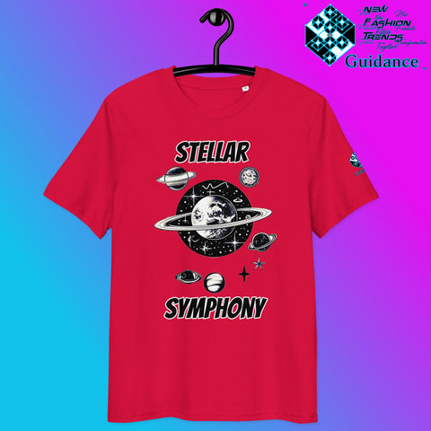 Stellar Symphony T-Shirt with Cosmic Planet Design by XGuidance Red 8