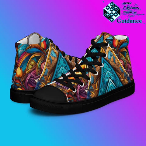 Structural Serenity High Top Shoes – Geometric Streetwear Sneakers by XGuidance Black 1