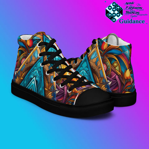 Structural Serenity High Top Shoes – Geometric Streetwear Sneakers by XGuidance Black 8