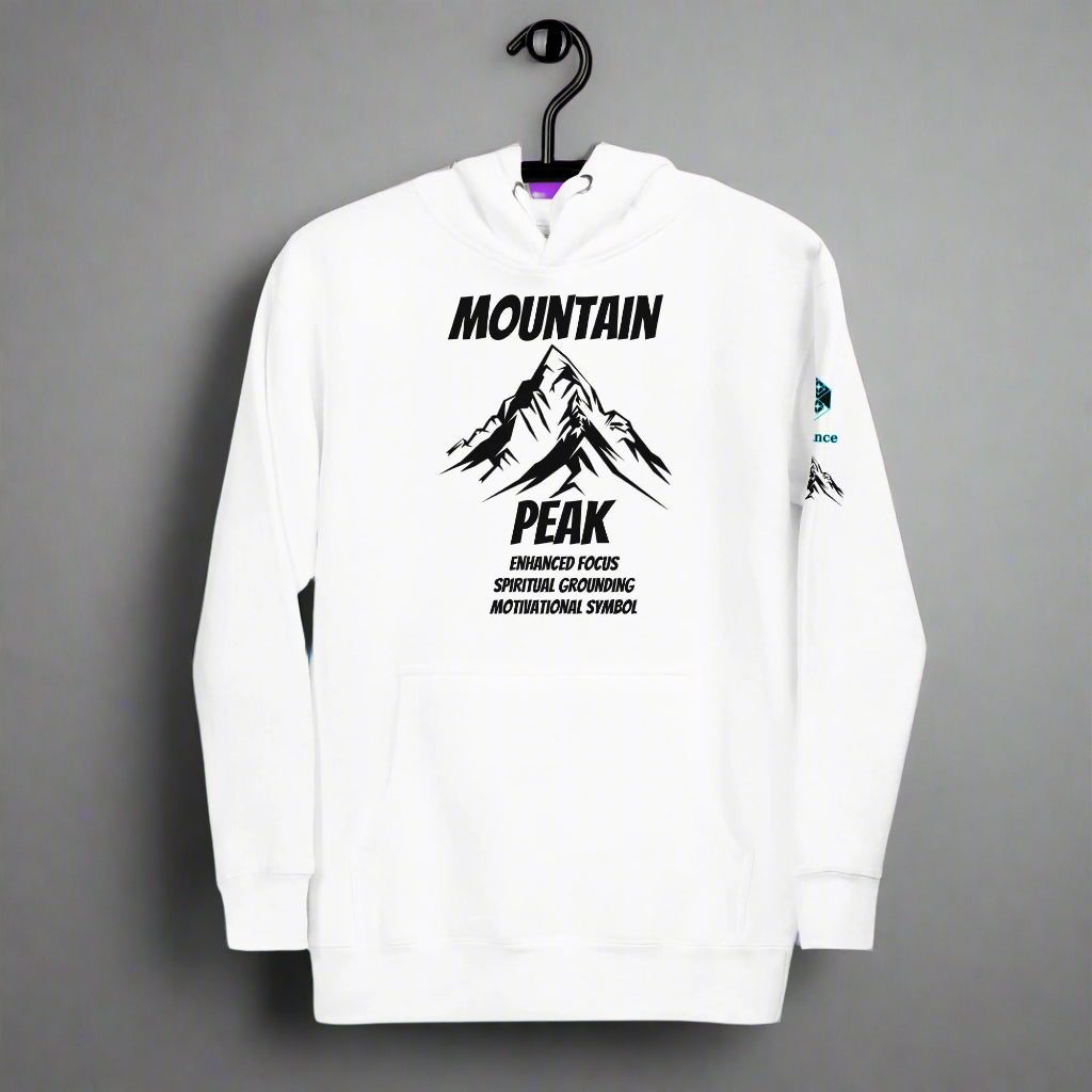 Summit of Serenity Hoodie – Symbolic Mountain Art by XGuidance White 1