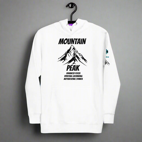 Summit of Serenity Hoodie – Symbolic Mountain Art by XGuidance White 1