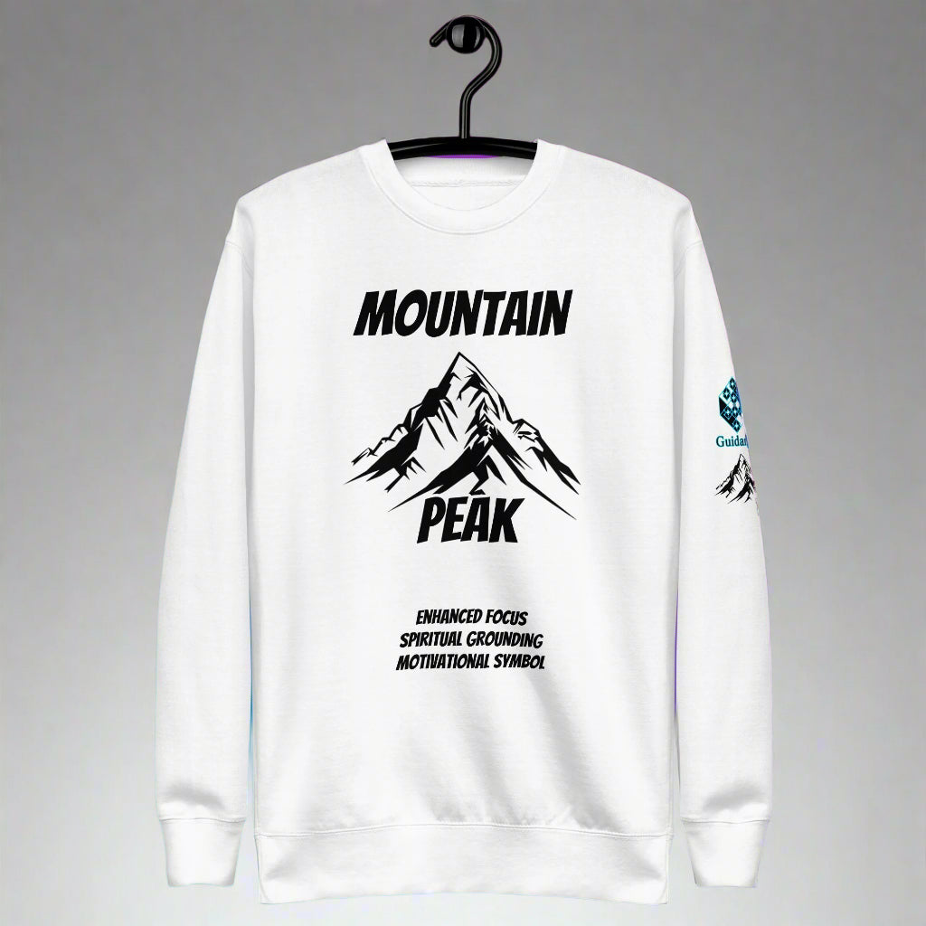 Summit of Serenity Sweatshirt with Mountain Design by XGuidance White 1