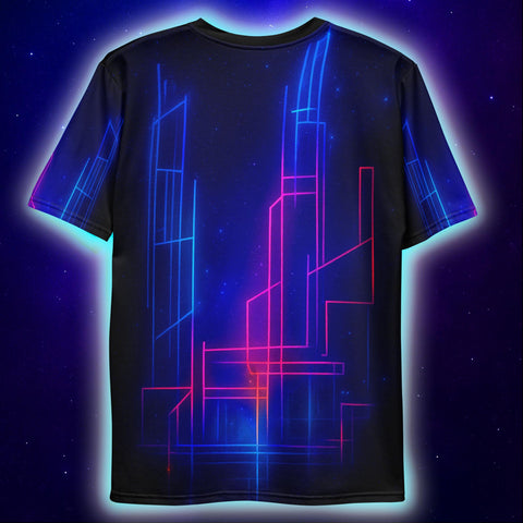 Synth City Skyline T-Shirt, Neon Techwear T-Shirts by XGuidance XS 3
