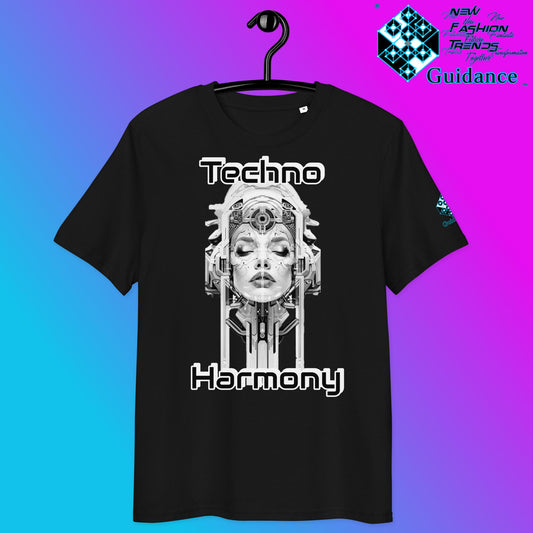 Techno Harmony Tee with Futuristic Human-Machine Fusion by XGuidance Black 2
