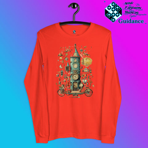Time Warp Chronicles Long Sleeve T-Shirt with Steampunk Clock Design by XGuidance Poppy 7
