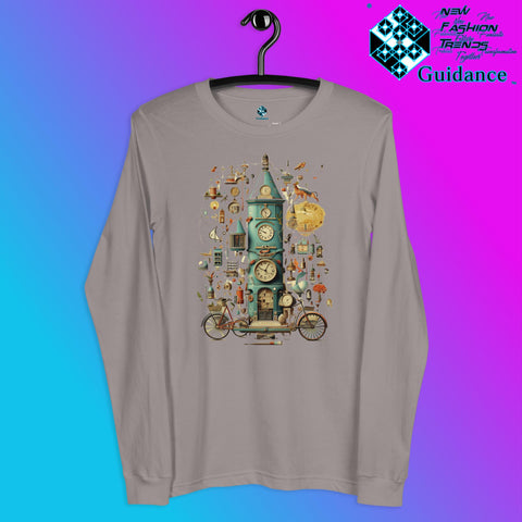 Time Warp Chronicles Long Sleeve T-Shirt with Steampunk Clock Design by XGuidance Storm 8