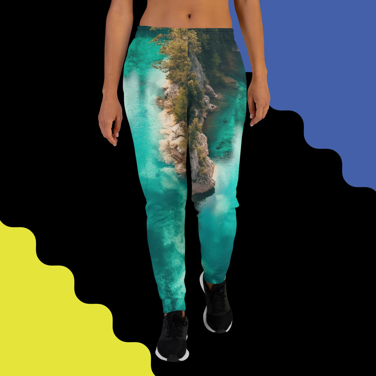 Tranquil Voyage Joggers – Blue & Yellow Abstract Pants by XGuidance XS 1