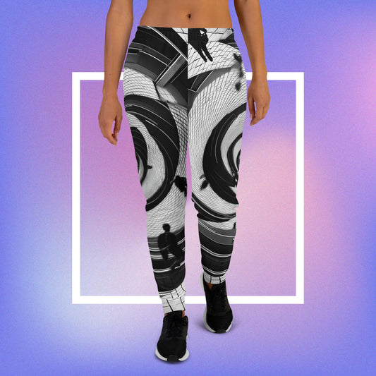 Urban Vortex Joggers – Black & White Spiral Art Pants – Geometric Unisex Streetwear by XGuidance XS 1