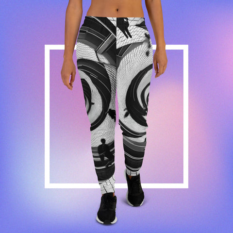 Urban Vortex Joggers – Black & White Spiral Art Pants – Geometric Unisex Streetwear by XGuidance XS 1