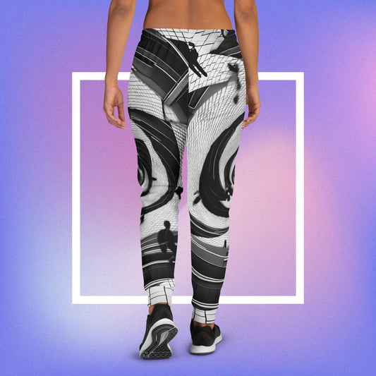 Urban Vortex Joggers – Black & White Spiral Art Pants – Geometric Unisex Streetwear by XGuidance XS 2