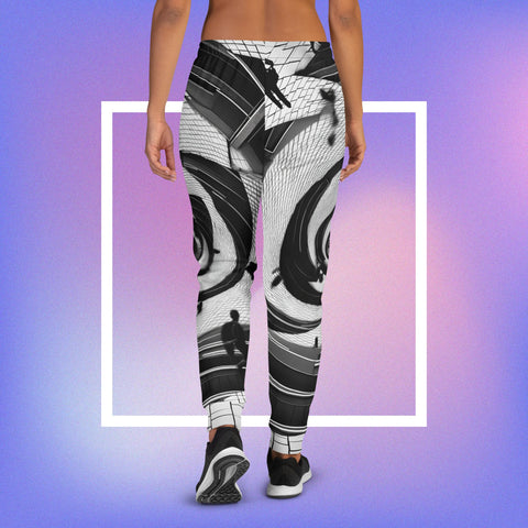 Urban Vortex Joggers – Black & White Spiral Art Pants – Geometric Unisex Streetwear by XGuidance XS 2