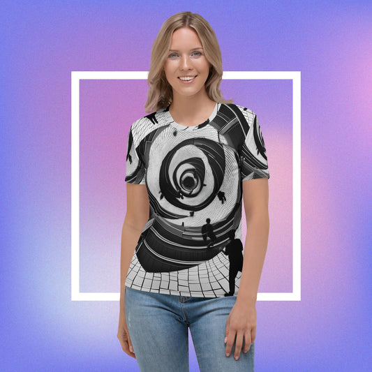 Urban Vortex Tee – Monochrome Spiral Shirt with Futuristic Vibe by XGuidance XS 1