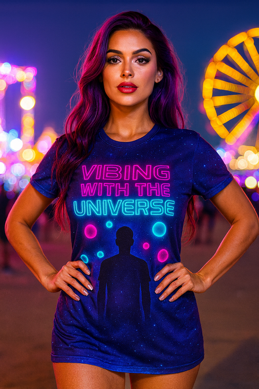 Vibing With The Universe Orbital T-Shirt, Cosmic Neon T-Shirts by XGuidance XS 1