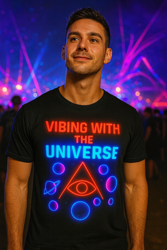 Vibing With The Universe T-Shirt, Cosmic Neon Eye T-Shirts by XGuidance XS 1
