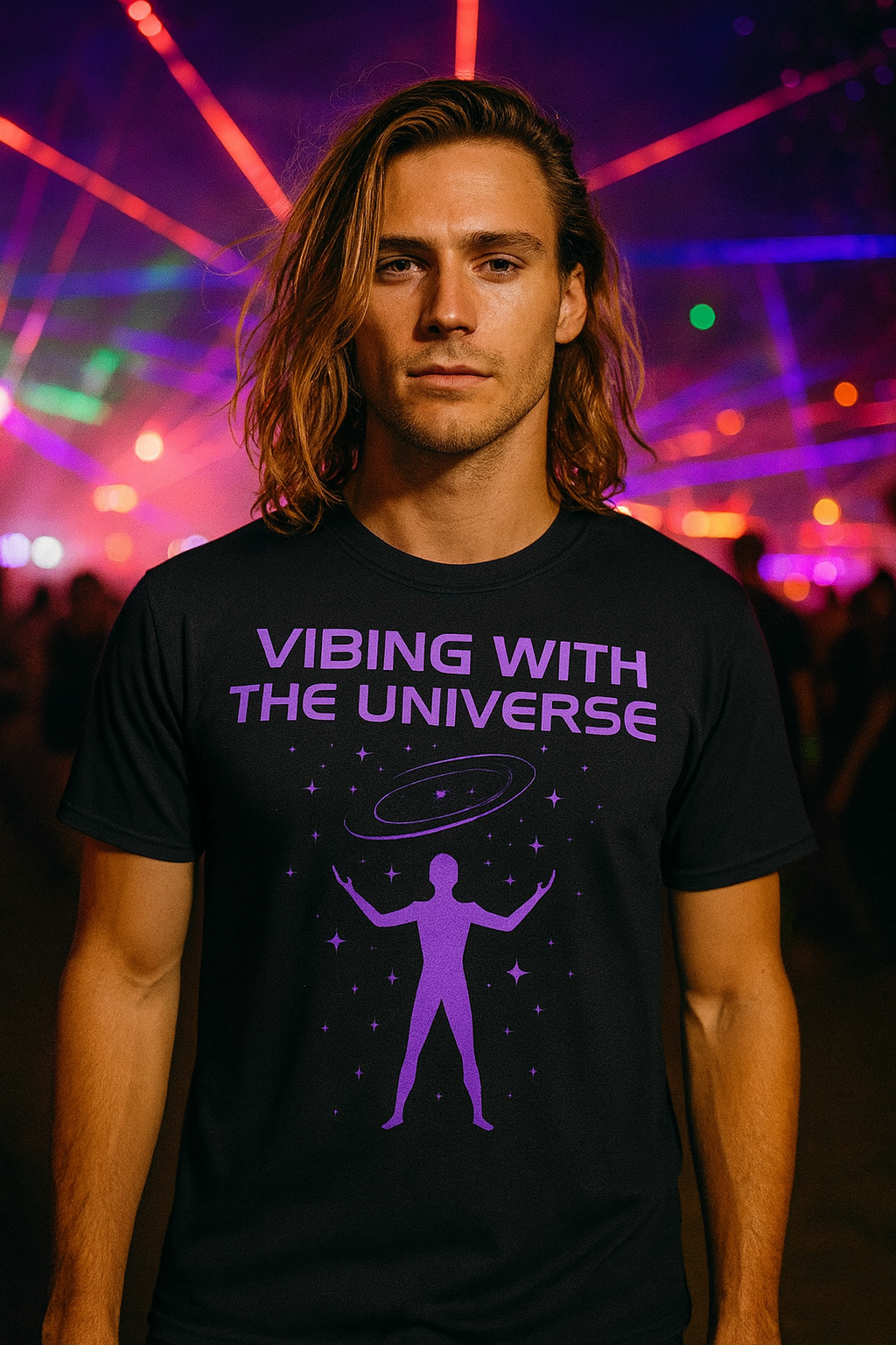 Vibing With The Universe T-Shirt, Cosmic Purple Neon T-Shirts by XGuidance XS 1