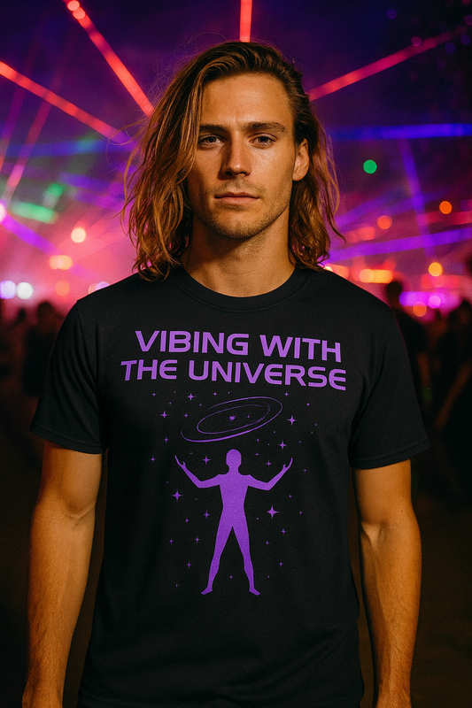 Vibing With The Universe T-Shirt, Cosmic Purple Neon T-Shirts by XGuidance XS 1