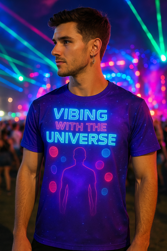 Vibing With the Universe V2 T-Shirt, Neon Festival T-Shirts by XGuidance XS 1