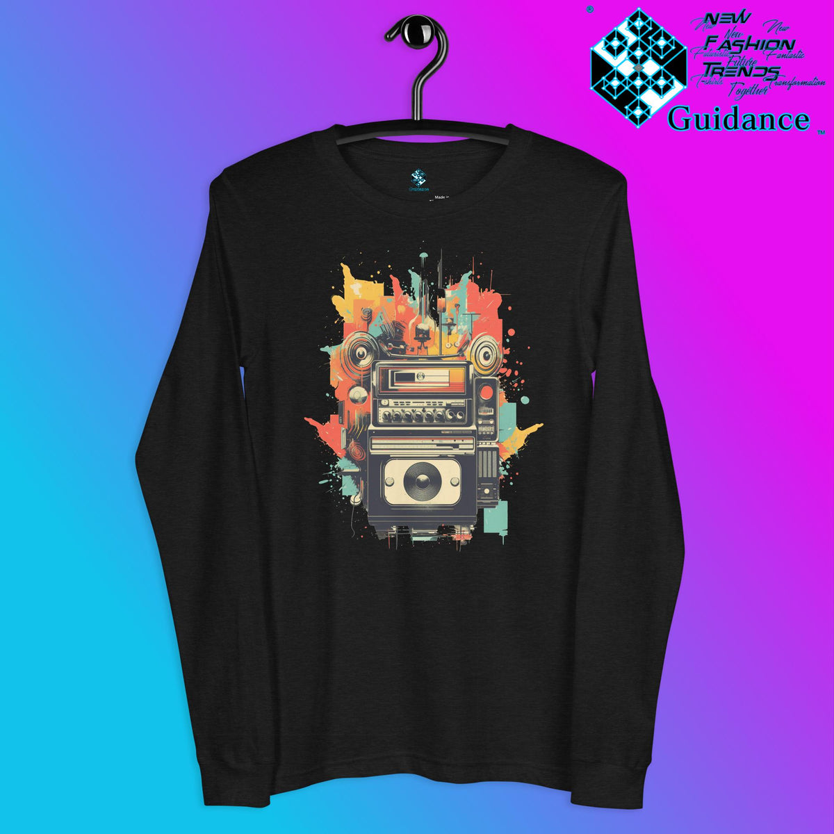 Vintage Echo Long Sleeve T-Shirt with Retro Camera Design by XGuidance Black Heather 4