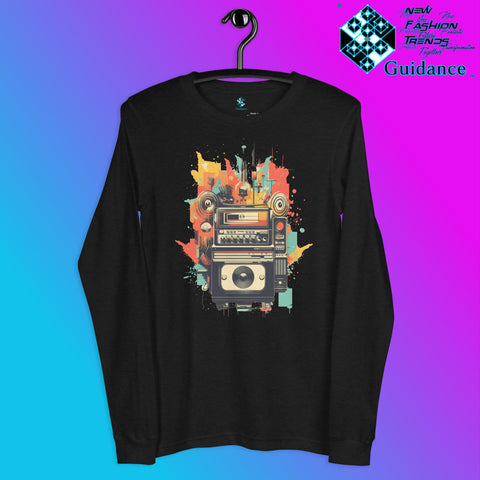 Vintage Echo Long Sleeve T-Shirt with Retro Camera Design by XGuidance Black Heather 4