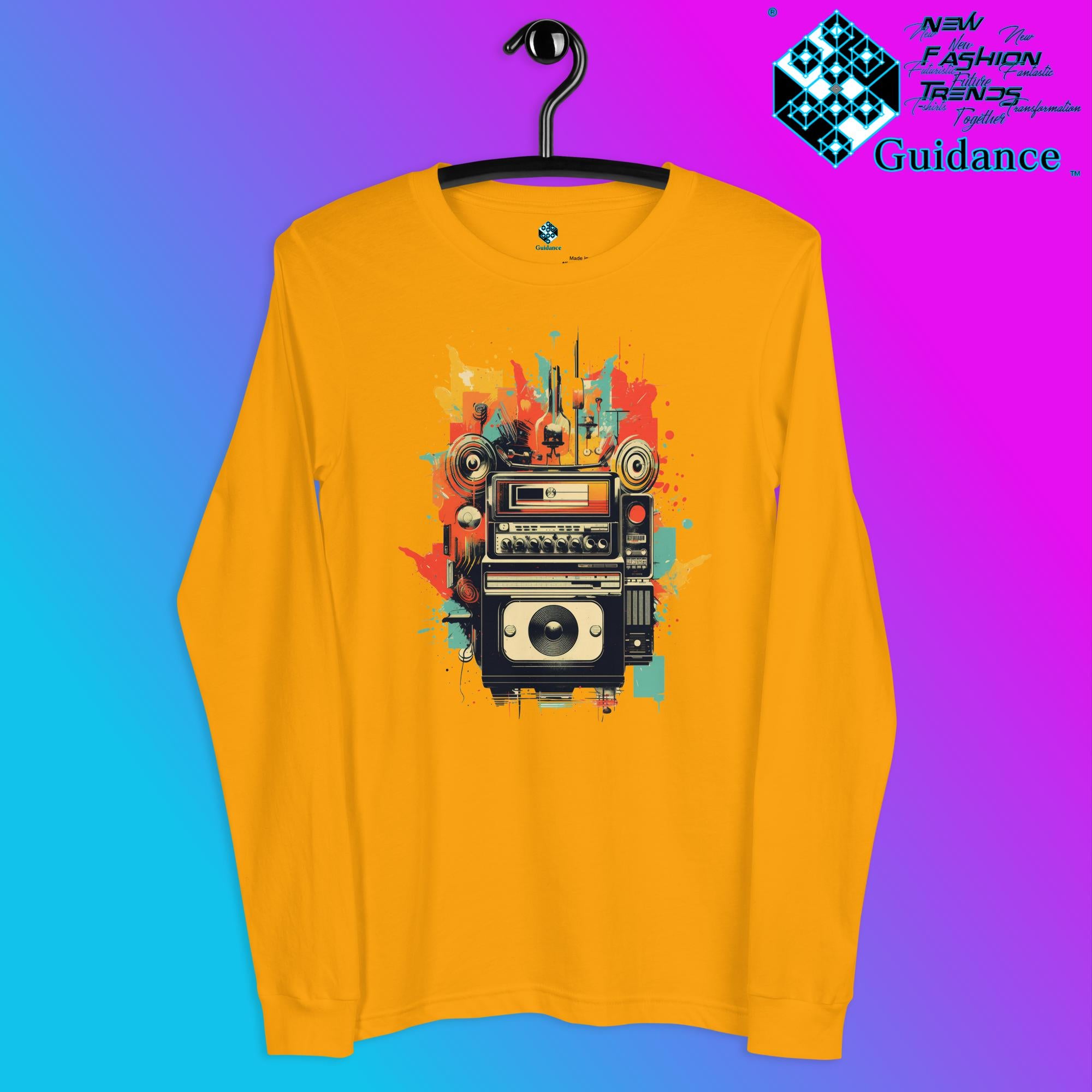 Vintage Echo Long Sleeve T-Shirt with Retro Camera Design by XGuidance Gold 5
