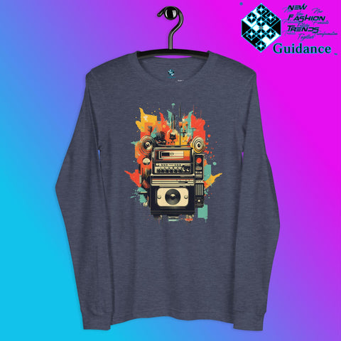 Vintage Echo Long Sleeve T-Shirt with Retro Camera Design by XGuidance Heather Navy 8