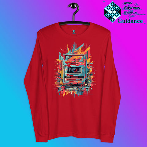 Vintage Snapshot Long Sleeve T-Shirt with Retro Camera Design by XGuidance Red 3