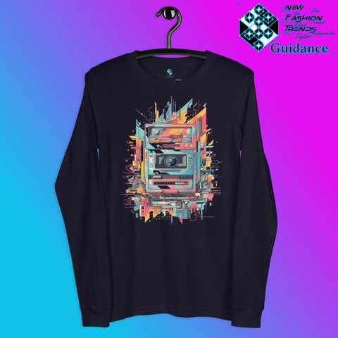 Vintage Snapshot Long Sleeve T-Shirt with Retro Camera Design by XGuidance Navy 4