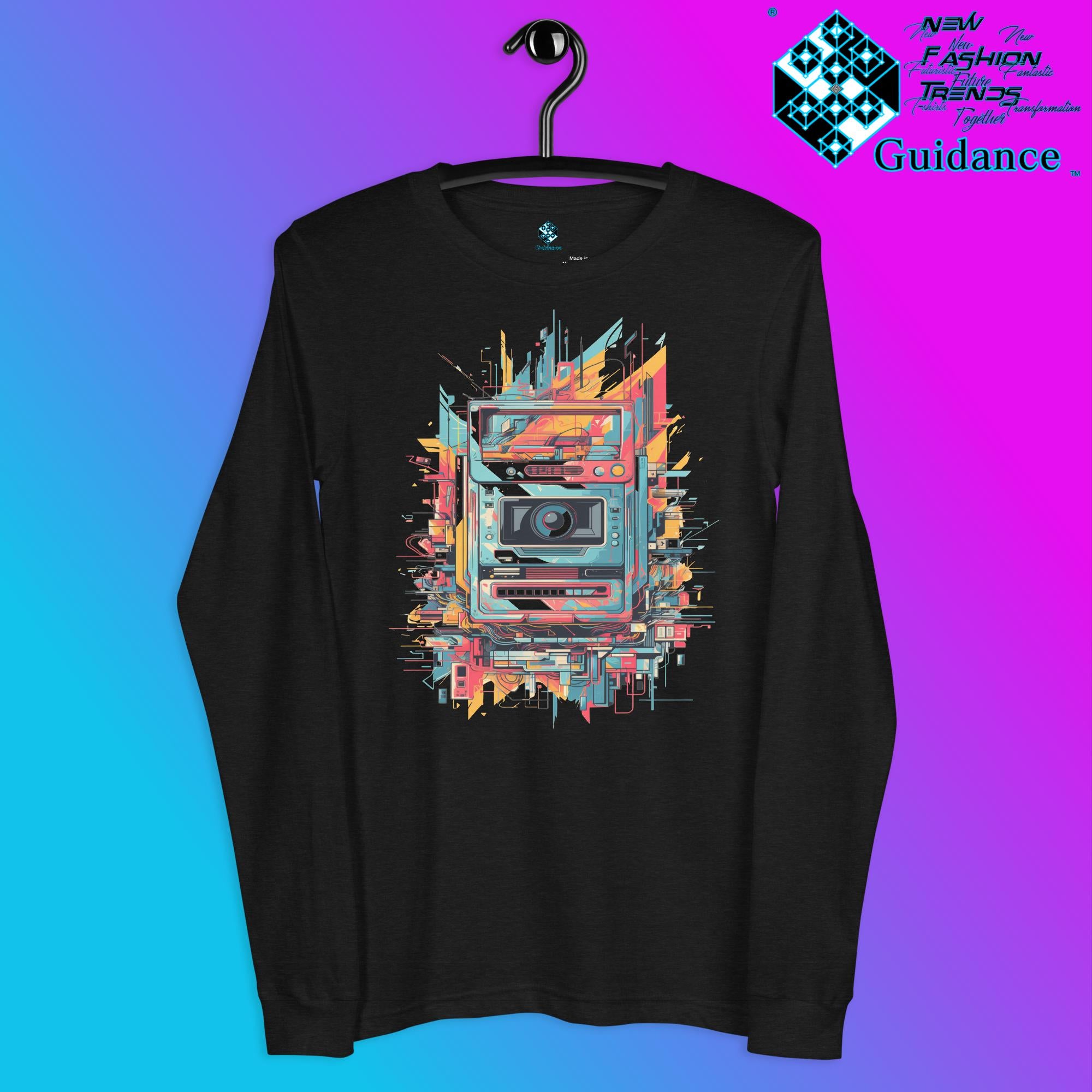 Vintage Snapshot Long Sleeve T-Shirt with Retro Camera Design by XGuidance Black Heather 5