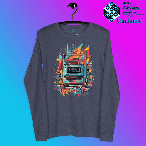 Vintage Snapshot Long Sleeve T-Shirt with Retro Camera Design by XGuidance Heather Navy 8