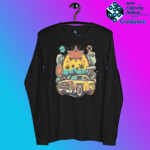 Vintage Voyage Long Sleeve T-Shirt with Retro Travel Design by XGuidance Black Heather 5