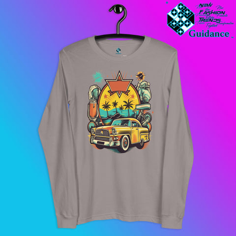 Vintage Voyage Long Sleeve T-Shirt with Retro Travel Design by XGuidance Storm 8
