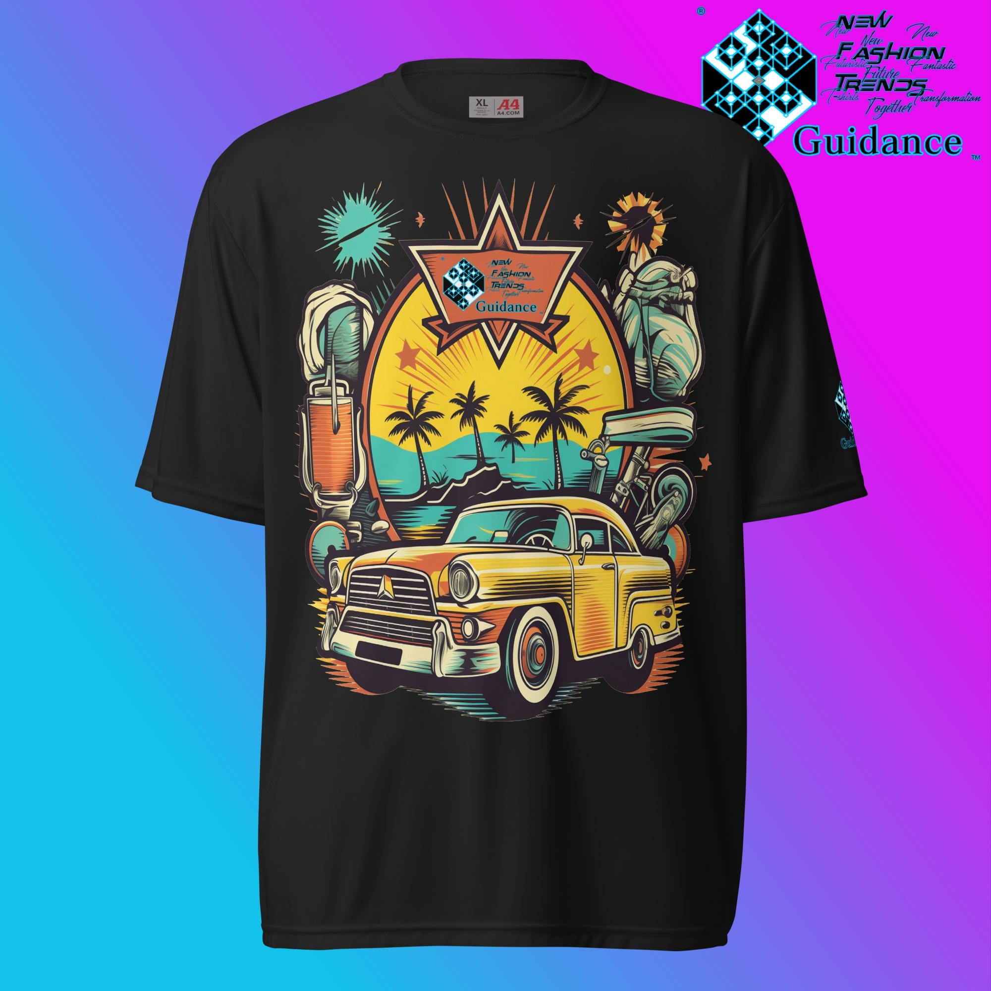Vintage Voyage Retro Car & Palm T Shirt by XGuidance Black 1