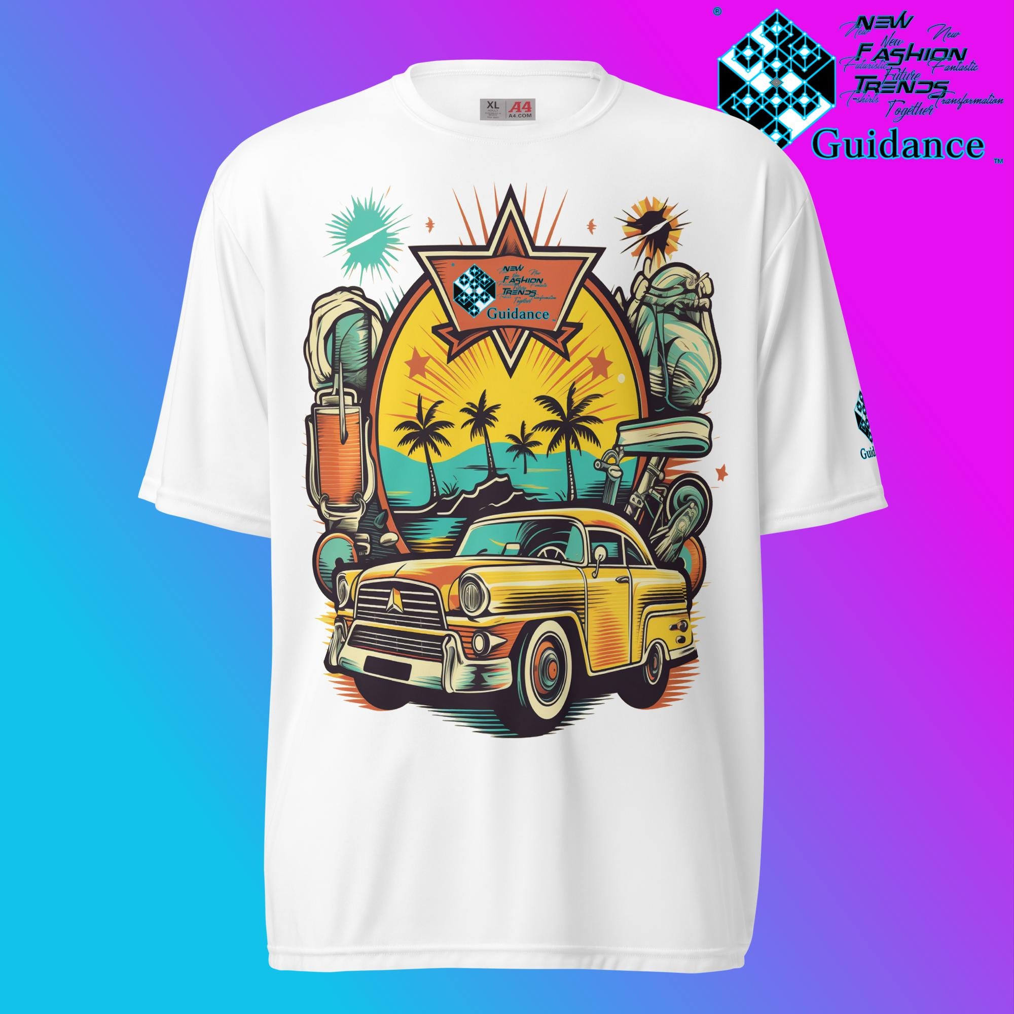 Vintage Voyage Retro Car & Palm T Shirt by XGuidance White 10