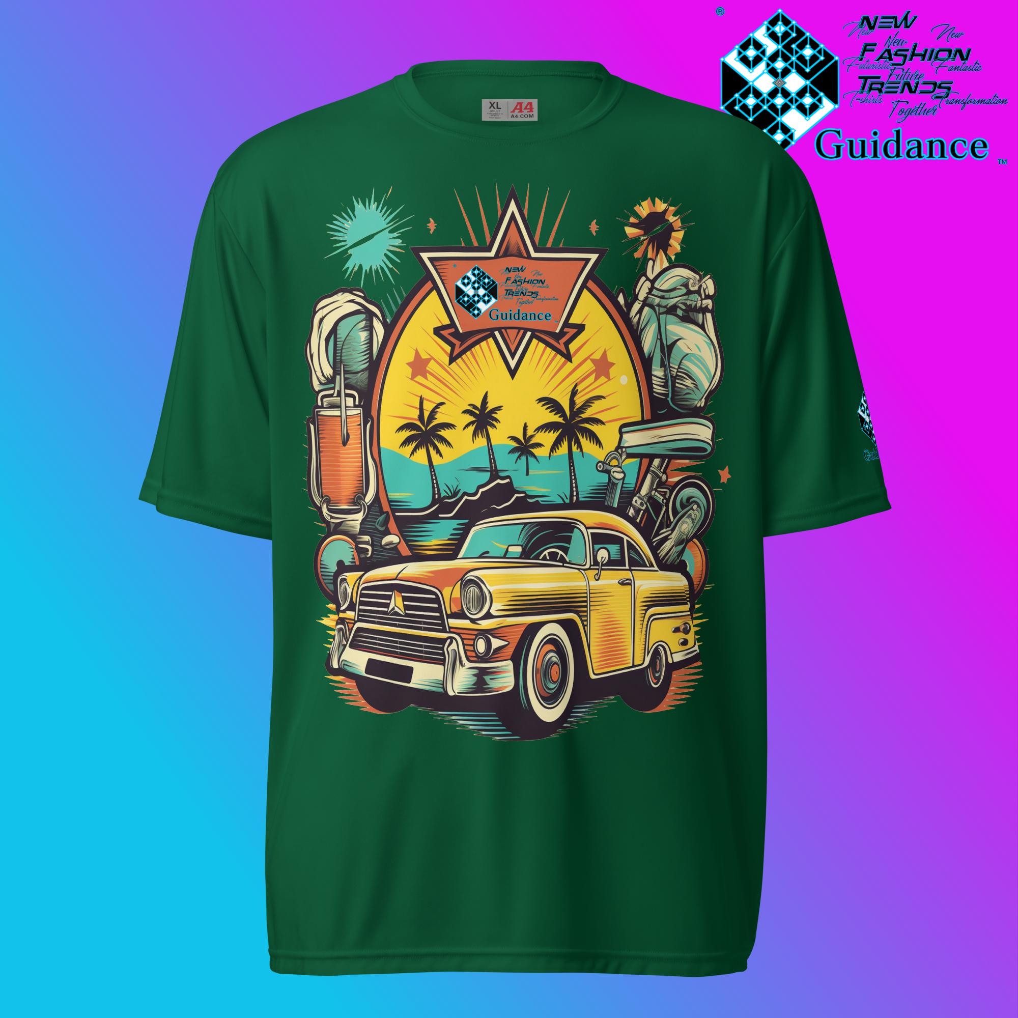 Vintage Voyage Retro Car & Palm T Shirt by XGuidance Forest Green 2