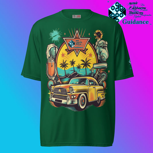 Vintage Voyage Retro Car & Palm T Shirt by XGuidance Forest Green 2