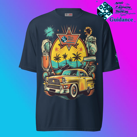 Vintage Voyage Retro Car & Palm T Shirt by XGuidance Navy 4