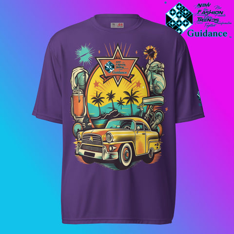 Vintage Voyage Retro Car & Palm T Shirt by XGuidance Purple 5