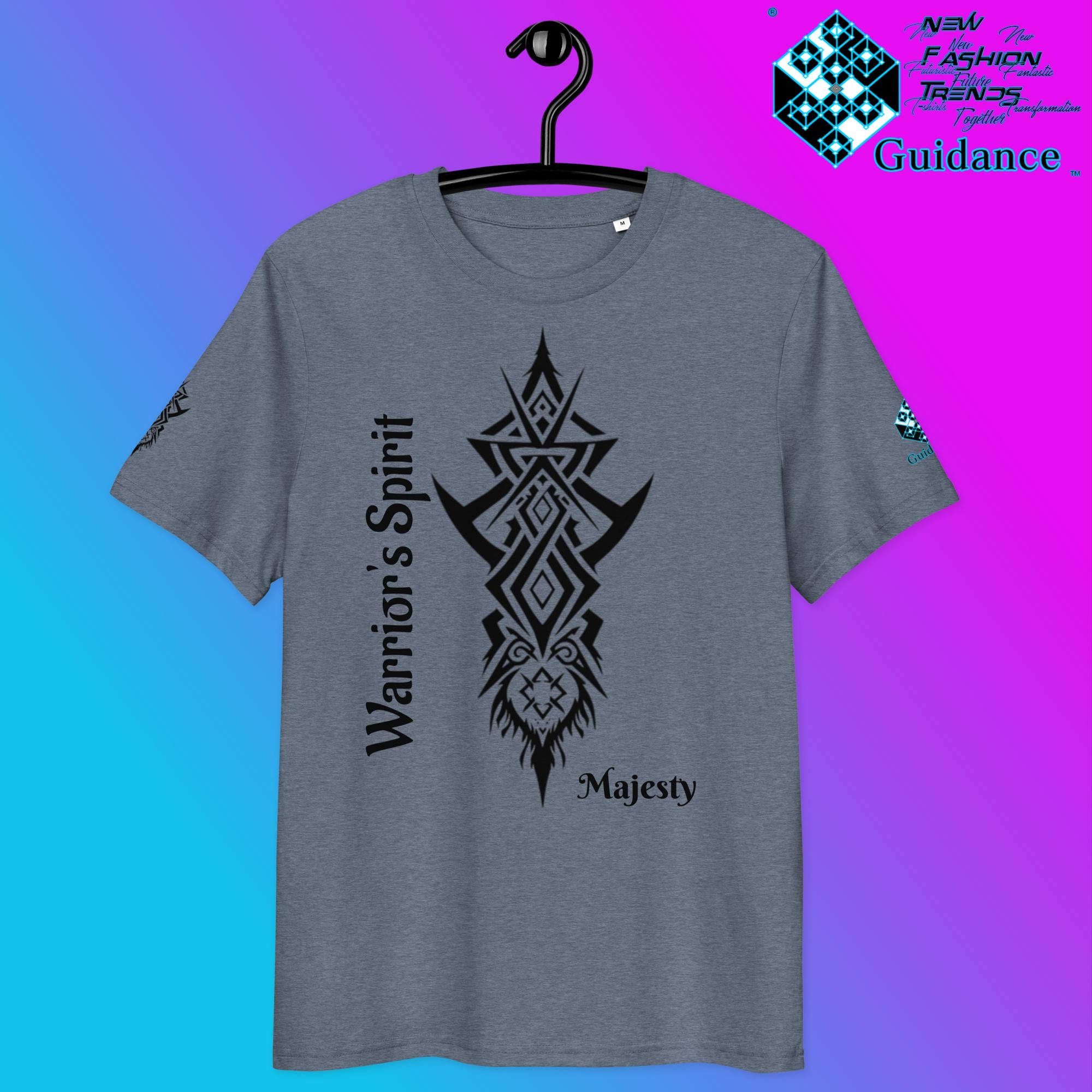 Warrior’s Spirit T-Shirt – Tribal Lion & Inner Strength by XGuidance Dark Heather Blue 18