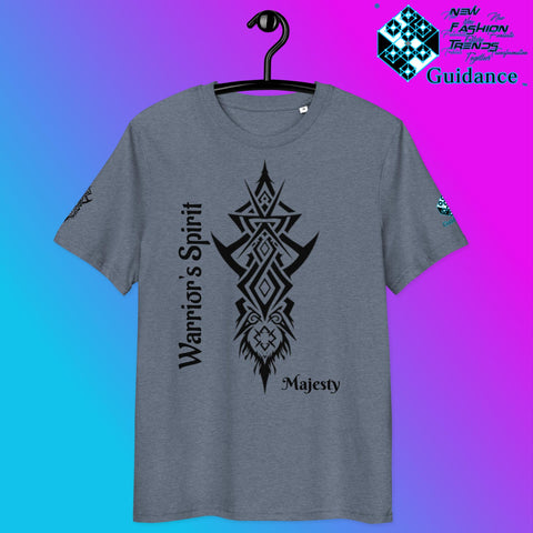 Warrior’s Spirit T-Shirt – Tribal Lion & Inner Strength by XGuidance Dark Heather Blue 18