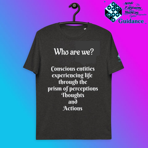Who Are We T-Shirt with Consciousness Quote by XGuidance Dark Heather Grey 10