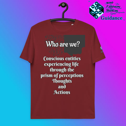 Who Are We T-Shirt with Consciousness Quote by XGuidance Burgundy 9